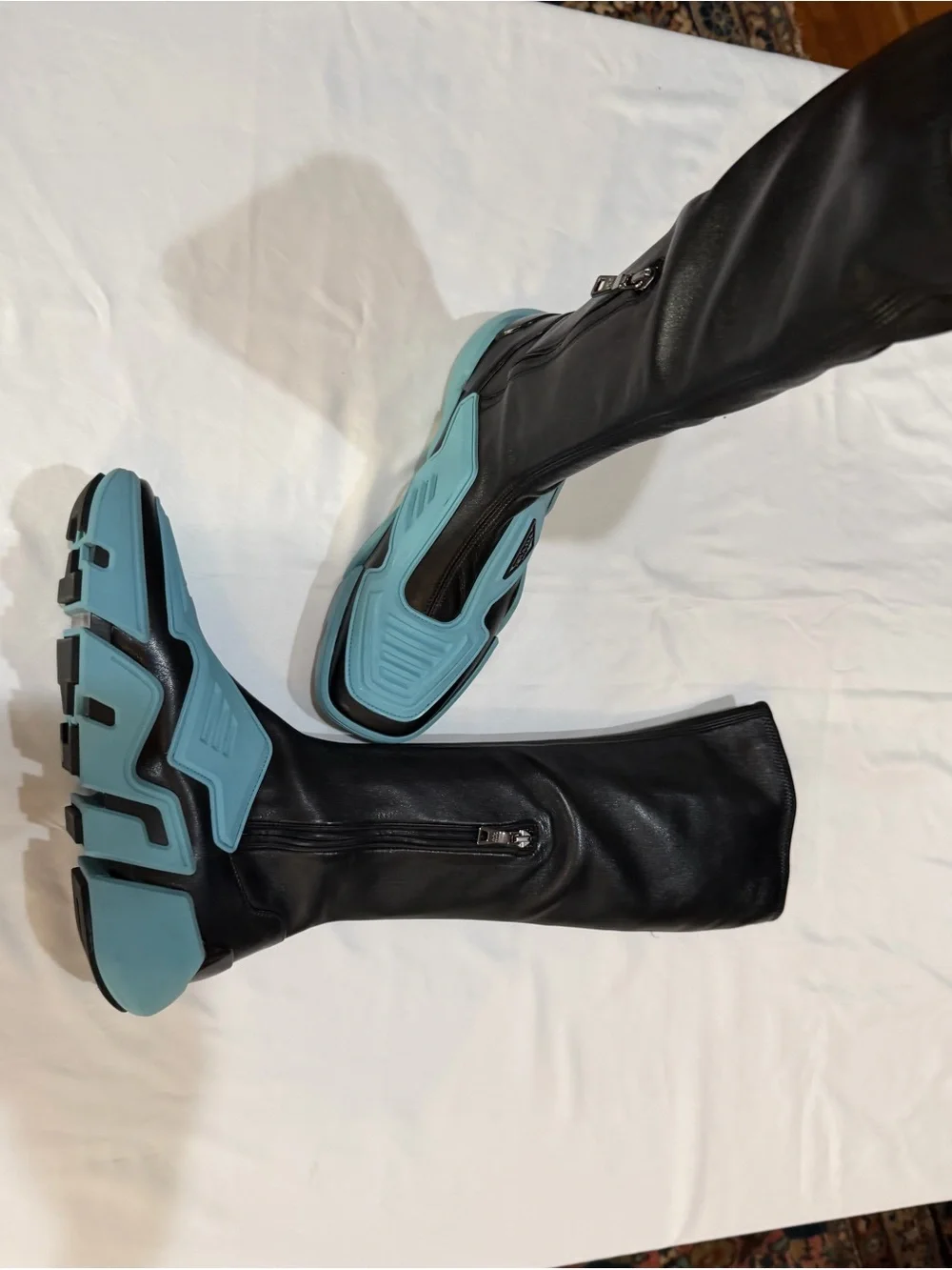 Prada Runway Techno Stretch Boots with Light Blue Platform Soles size 40